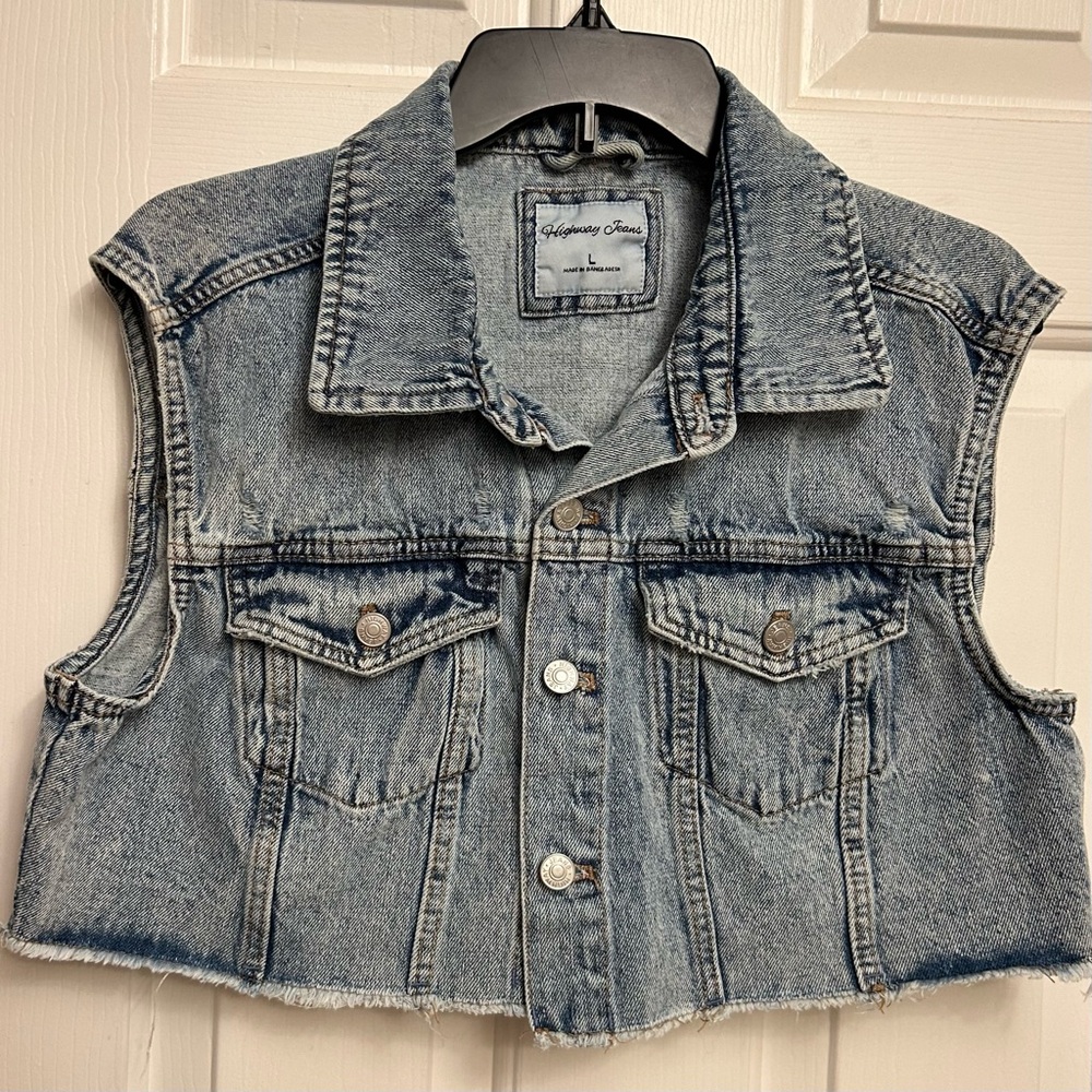 Highway Jeans Vintage Grunge Biker Distressed Thrashed Sleeveless Vest Size L
